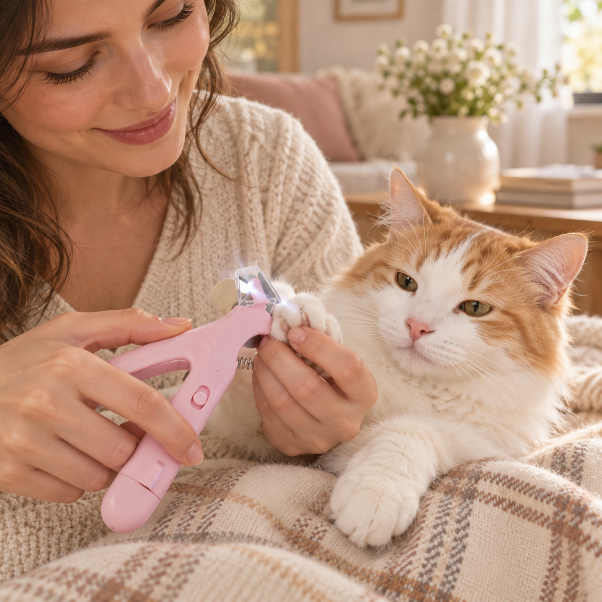Kit Chat Heureux : coupe-griffes LED en situation